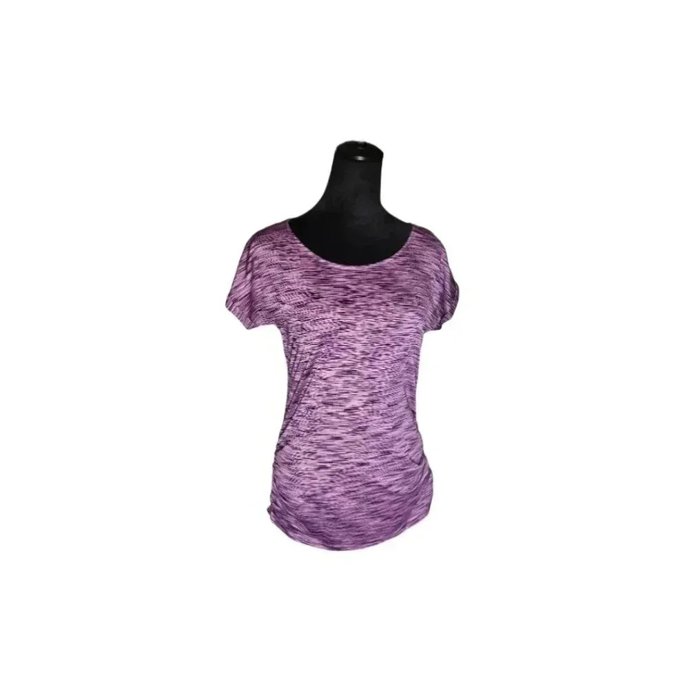 Reebok Women's Play Dry Purple Ruched Activewear Short Sleeve Shirt Size‎ S